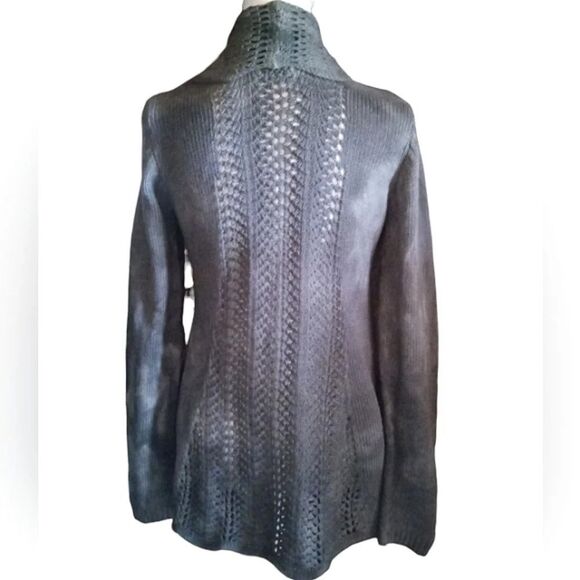 Anthropologie Angel of The North Gray Tye Dye Open Front Crochet Cardigan Medium - Picture 2 of 8